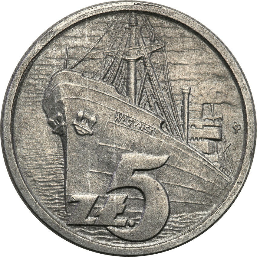 PRL. PRÓBA 5 złotych 1958 statek Waryński, aluminium  RZADKOŚĆ nakład 20 sztuk